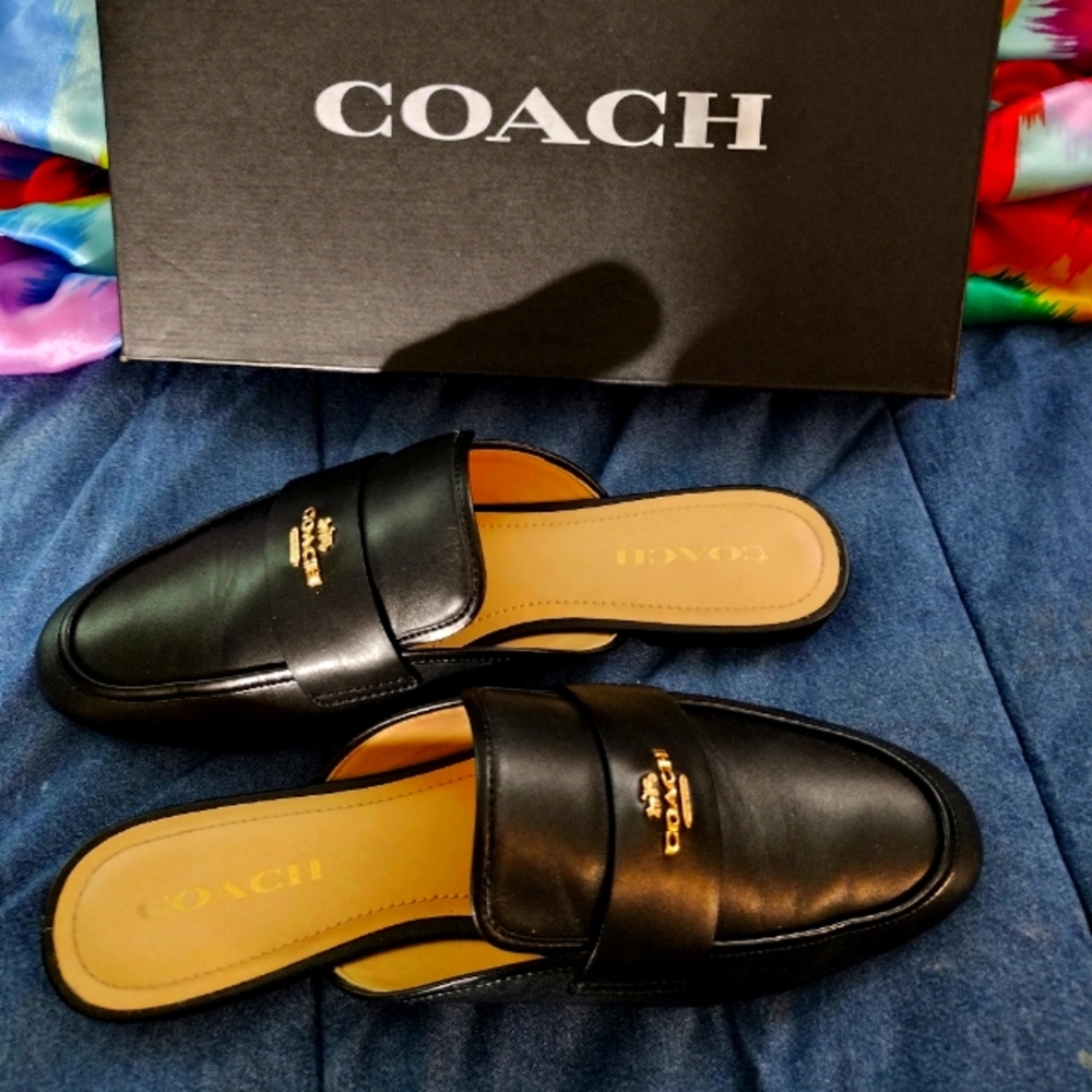Coach Black Leather Mules